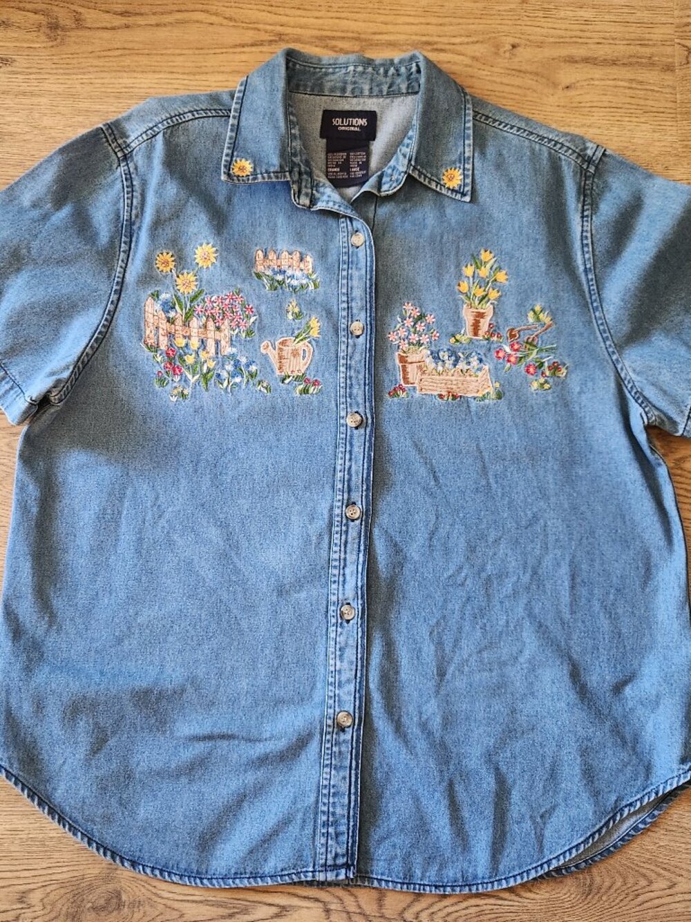 Vintage Grandmacore Solutions Original Embroiderd Gardening Denim Shirt
